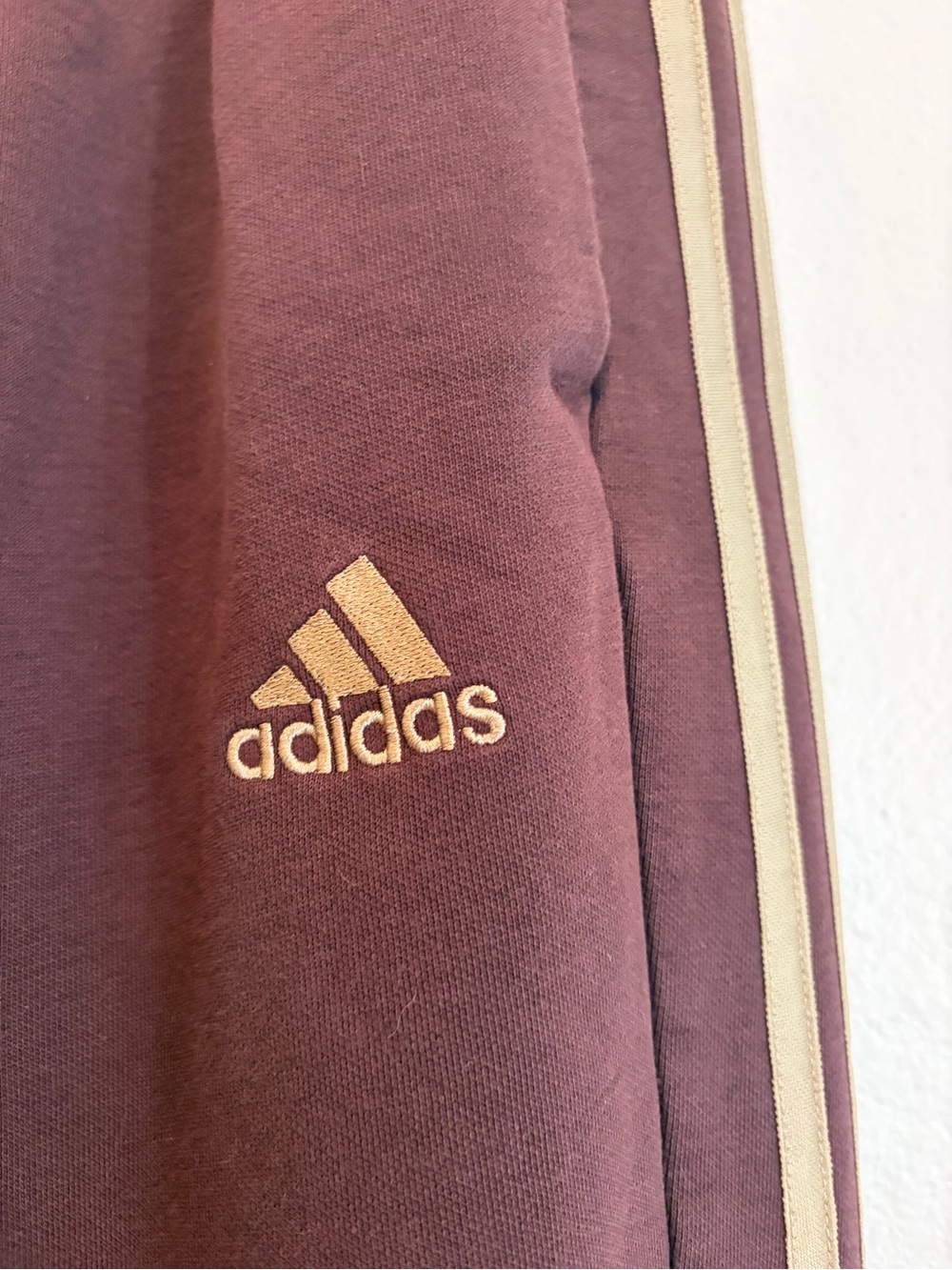 adidas Men's Brown/Maroon Track Pants with Beige Stripes - Picture 6 of 9